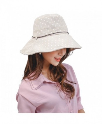 Womens Cotton Polka Dot Rippled Sun UV Protection Folding Bucket Hat Floppy Beach Cap - Cream - C8182M6YCI8