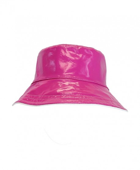 Patent Polka Dot Reversible Waterproof Bucket Rain Hat- Foldable - One Size - Pink - CF1238VLMAZ