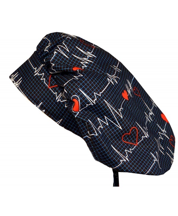 Bouffant Medical Scrub Cap - Heartbeats on Navy - CX12ELBRN9B