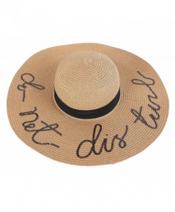 Kaisifei Women's Paper Weaved Beach Cursive Embroidered Adjustable Brim Sun Hat - Khaki - CX12EHUYJFH