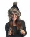 KayJay Earflap Furry Cable Knit Trooper Trapper PomPom Ski Snow Hat - Black - CG11QPCSP1P