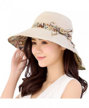 HindaWi Womens Sun Hats Summer Reversible UPF 50+ Beach Hat Foldable Wide Brim Cap - Beige - C717YKUIQQ8