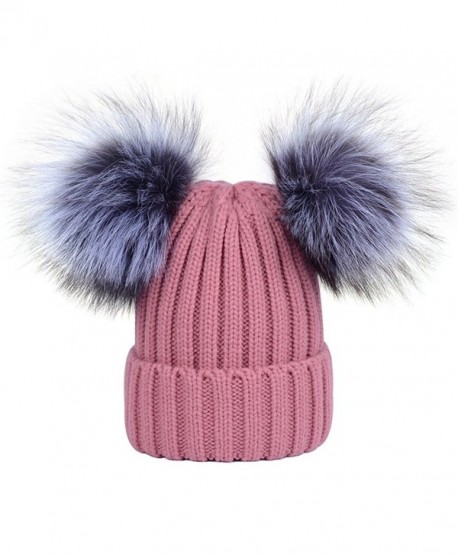 Women Winter Fur Pom Pom Knit Hats Beanie With Double Real Fox Fur Pom ...