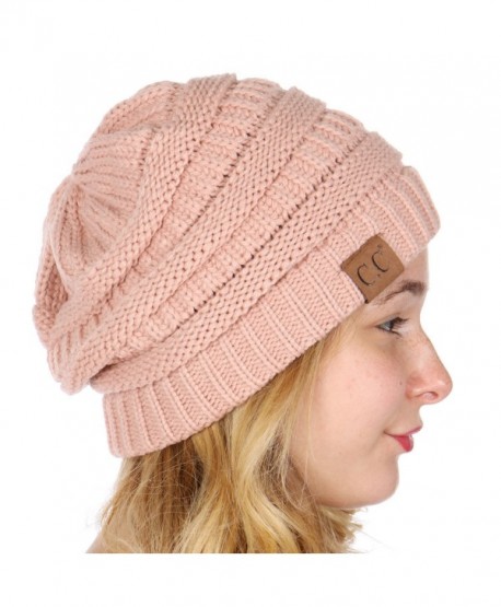 SERENITA C.C Unisex Soft Stretch Knit Oversized Beanie Cap Hat - Indi Pink - CB188LIYAEZ