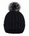 D Diana Dickson Cute Fluffy Fur Pompom Knit Winter Beanie Hat - Black - CC188IO8845