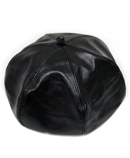 LOCOMO Men Women Winter Warm PU False Leather Plain Color Beret Cap FFH243BLK - Black - CT12NA82MF6