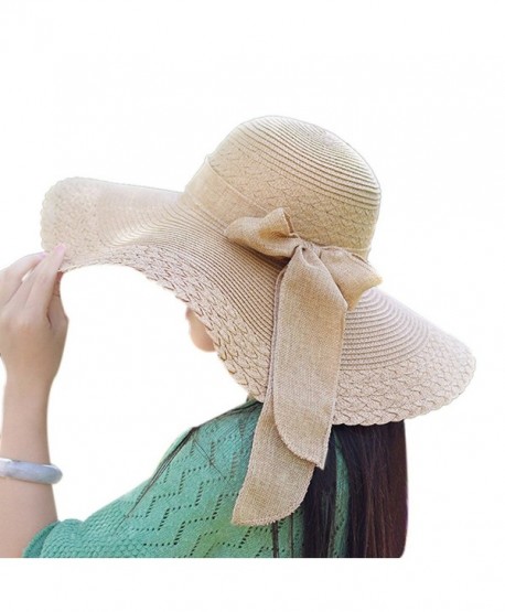 Messar Women's Summer Folable Floppy Straw Hat Big Bowknot Wide Brim Beach Sun Hat - Brown - CQ183YD6NAY