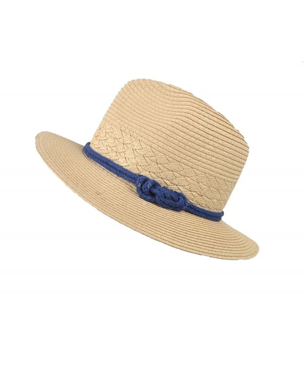 Yonger Summer Sun Beach Straw Hats Wide Brim Bowknot Hat for Travel Beach Vacation - CB1822MKXO5