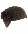 Finance Plan Women Muslim Indian Chemo Hat Stretch Flower Turban Cap Hair Loss Scarf Headwear - Coffee - C6187W99ALN