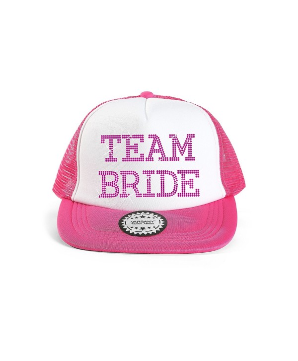 Team Bride Baseball Hat Crystal Bridal Wedding Party Trucker Cap - Pink - CB12GNLBL0J
