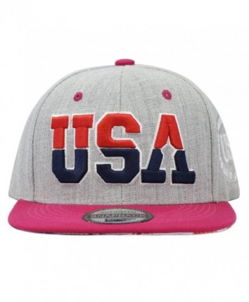 The Hat Depot Unisex Soft Heather Grey 3D USA Embroidered Snapback Cap Hat - Fuchsia - CM12E4OD77R