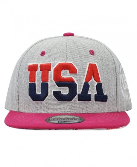 The Hat Depot Unisex Soft Heather Grey 3D USA Embroidered Snapback Cap Hat - Fuchsia - CM12E4OD77R