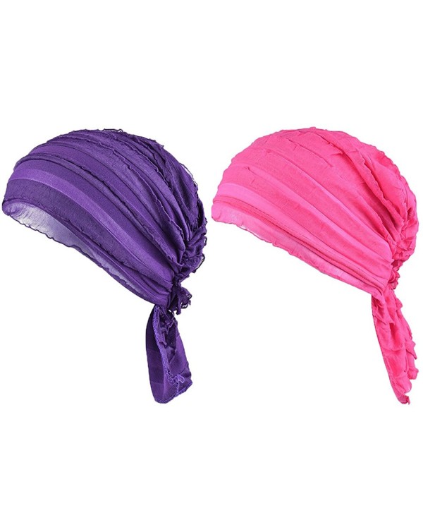 Staringirl Women 2 Pack Ruffle Chemo Hat Beanie Head Scarf Hair Coverings Cancer Caps - Color5 - CZ1820N754Q