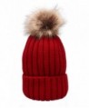 MSG Women Warm Knit Hat Detachable Faux Fur Pom Winter Beanie M30 - Wine Red - CG186UA2D33