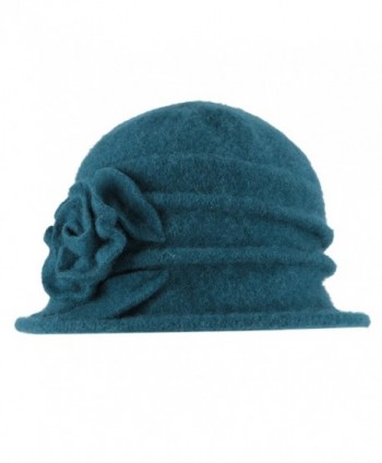 Chen Women's Elegent Floral Trimmed Wool Blend Cloche Winter Hat Party Hearwear - Blue - CX12O2QW4P6