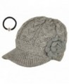 J-Fashion Women's Cable Knitted Double Layer Visor Beanie Hats with Hair Tie - Floral Grey - CV1297IXA7B