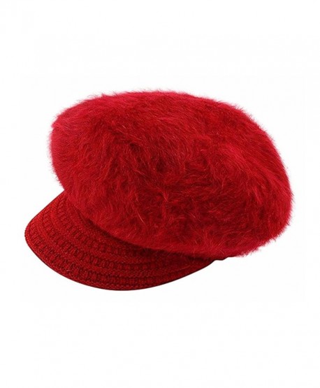 Editha Women Faux Rabbit Fur Knit Beanie Hat Winter Warm Fleece Lined Skull Cap Skullies Beanies - Red - C8188C2KIWL