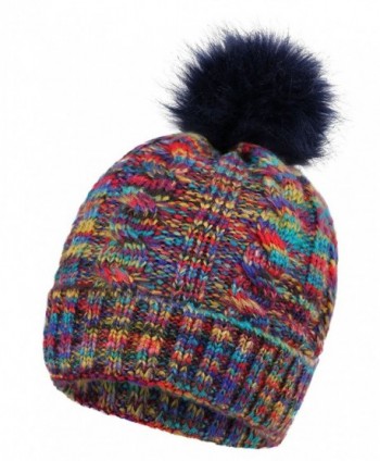Arctic Paw Heathered Girls Children Mommy&me Multicolor Cable Knit Pompom Beanie - Adult-mix Purple - CH183O3XGXN