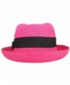 Women Vintage Cat Ear Bowler Straw Hat Sun Summer Beach Roll-up Bowknot Cap Hat - Rose - C312DOGXDRF