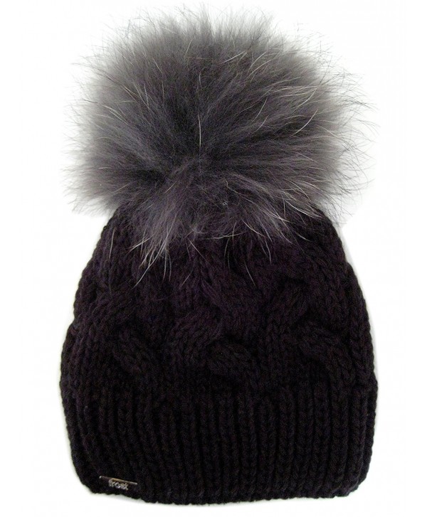 Frost Hats Warm and Soft Winter Beanie With Detachable Genuine Fox Fur Pom M-179SRN - Black - C911ZTTBKM1