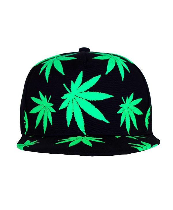 Marijuana Hat Snapback Weed Leaf Baseball Cap Headwear Cannabis Adjustable - Green - C412LO13LGF