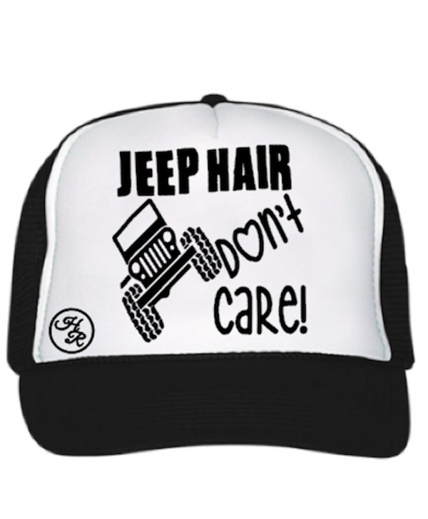 Jeep Hair Don't Care Hat! Five panel mesh trucker hat. - Black and White - CV184KRQXLD