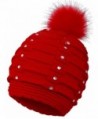 EPGM Women's Thick and Warm Knit Winter Pompom Beanie Hat w/Sequins - Red - CA188AR926Y