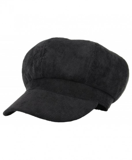 Jelord Women Corduroy 8 Panel Newsboy Cabbie Cap Peaked Beret Hat - Black - CE18620IS9Z
