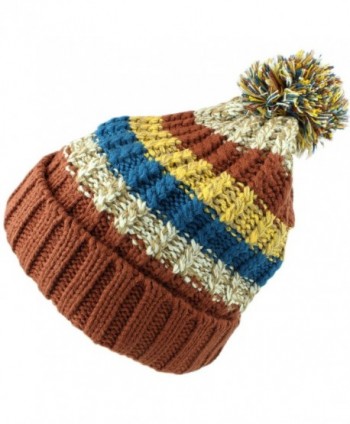 bogo Brands Fleece Lined Knit Pom Pom Beanie Hat Skull Cap 38350-2 by - Brown - CG188DQ99ZI
