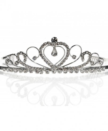 SC Bridal Wedding Prom Silver Tiara Crown With Crystal Heart 42206 - Silver - CA111XNZGR7