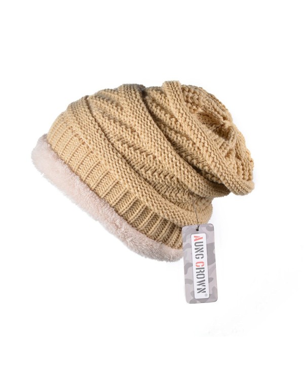 AUNG CROWN Winter Beanie Hats Warm Fleece Women Trendy Slouchy Soft Knit Caps - Khaki - CC189I6UD64