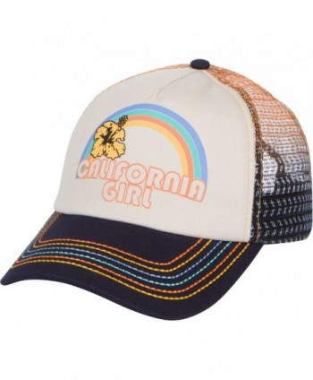 California Girl Trucker Snapback Hat - Vintage Cream With Rainbow Stitching - C01839MEX6K