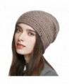 Women's Slouchy Double Layered Wool Knitted Beanie Cap Crochet Cotton Hat for Winter - Brown - CN1876TXHLR