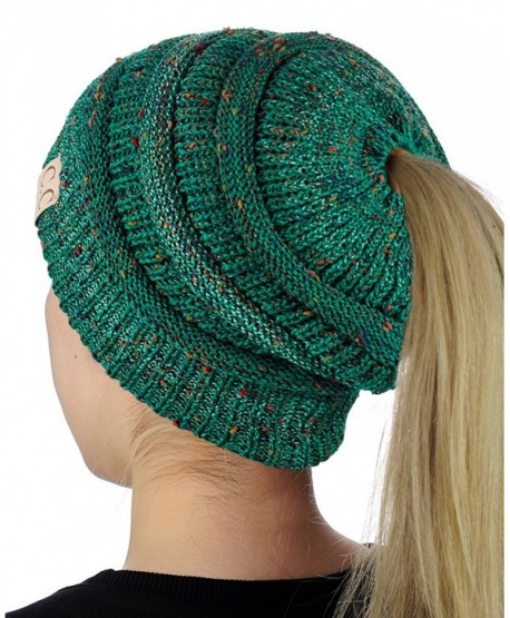 C.C BeanieTail Cotton Blend All Season Daily Messy High Bun Ponytail Beanie Hat - Confetti Sea Green - C2189Q9GEOZ