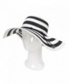 Women's Elegant Floppy Wide Brim Striped Straw Beach Sun Hat - Diff Colors - Black & White - C011WSLN521