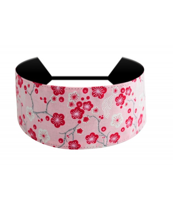 Bargain Headbands- Red Cherry Blossoms Over Light Pink Cute Soft Wide Headband - C9114BM5E4R