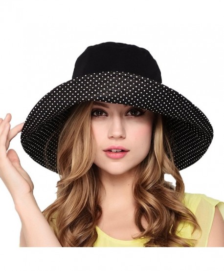 Maitose Women's Wide Brim Foldable Sun Hat - Black - CV11AZ6GDC9