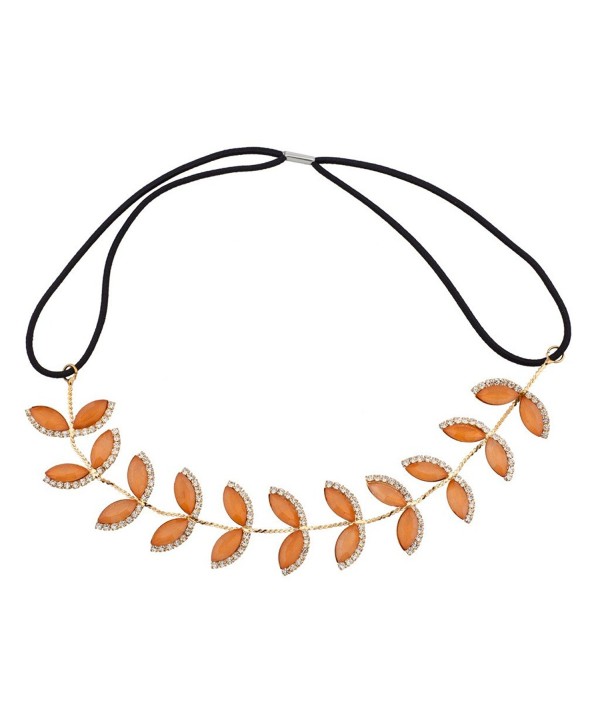 Lux Accessories Leaf Peach Pave Crystal Stretch Headband Head Band - C7125R463S3