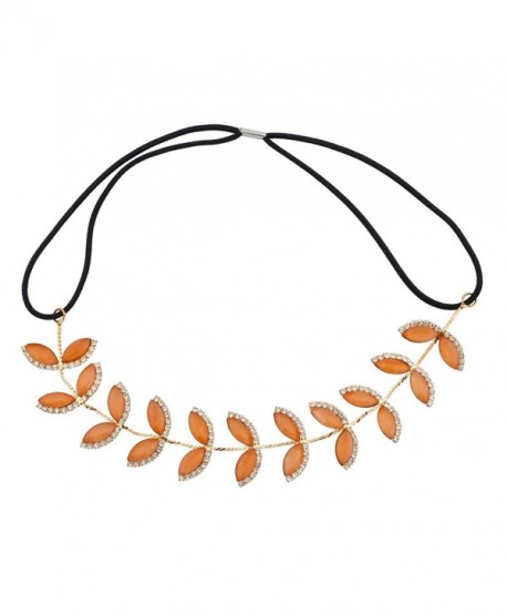 Lux Accessories Leaf Peach Pave Crystal Stretch Headband Head Band - C7125R463S3