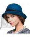 Maitose Women's Wool Felt Flowers Church Bowler Veil Hats - Blue - C7128NIYOH7