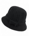 Dahlia Women's Wool Blend Winter Hat - Cable Bow Cloche Bucket Hat - Black - C412MABDM7Z