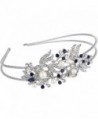 EVER FAITH Austrian Crystal Cream Simulated Pearl Flower Leaf Hair Head Band Silver-Tone - Blue - CH1224JT2Z5