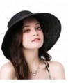NobleScore Women's UPF 50+ Packable Wide Brim Roll-Up Sun Visor Beach Straw Hat - Black - CB183AY7RZC