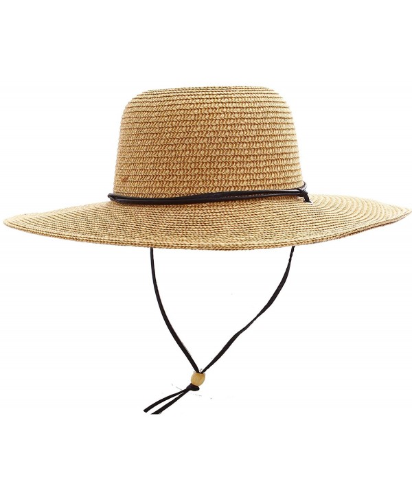 Simplicity Women's Sun Protecting Large Brim Straw Hat w/ Chin Strap - Natural-brown - CU119BUNJZZ
