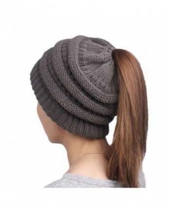 Digood_Hat Women Knit Hat Beanie Turban Head Wrap Cap Trendy Cable Stretch Chunky Winter Bun Ponytail - Gray - CE188N7NGW2