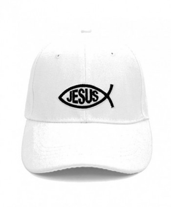 parqeut Jesus Christian Ichthys Fish Embroidered Adjustable Baseball Hat - White - CK17Z2TD9DO