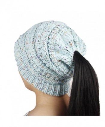 Tuscom Women Cute Winter Beard Hat Knit Warm Cap Beanies With Mouth Mask - Horsetail Hat/Sky Blue - CZ188TD3AQA