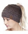 ScarvesMe CC Confetti Ombre Beanietail Ponytail Messy Bun Solid Ribbed Beanie Hat Cap - Brown - CP185XG7593