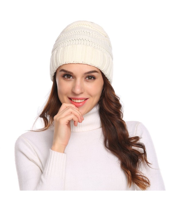 Chigant Knit Beanie Headwear - Warm Stretchy Soft Beanie Hats for Men & Women - White - CB187LOE6HN