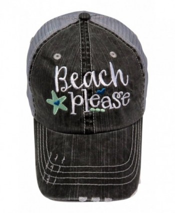 Embroidered "Beach Please" Distressed Look Grey Trucker Cap Hat - Mint - C712ILBDY63